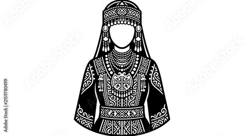Traditional Slavic folk woman in ornate ceremonial costume.