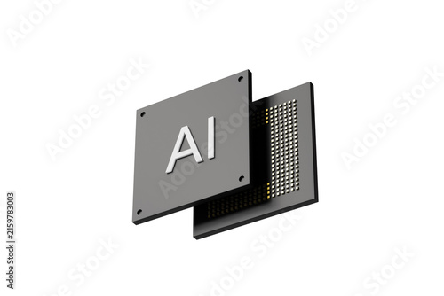 3d AI memory chip icon. artificial intelligence semiconductor concept. minimal cartoon processor and DRAM for computing hardware. isolated on white transparent background. 3d render.