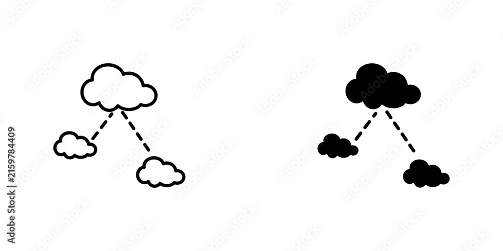 Obraz premium Cloud Network Icon for Mobile App and Web Design, Distributed Cloud Computing, Connected Cloud Infrastructure, Data Network Concept, White Background Vector Illustration