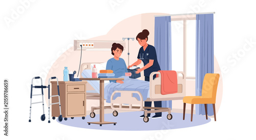 Nurse Assisting a Patient in a Hospital Room with Care and Support
