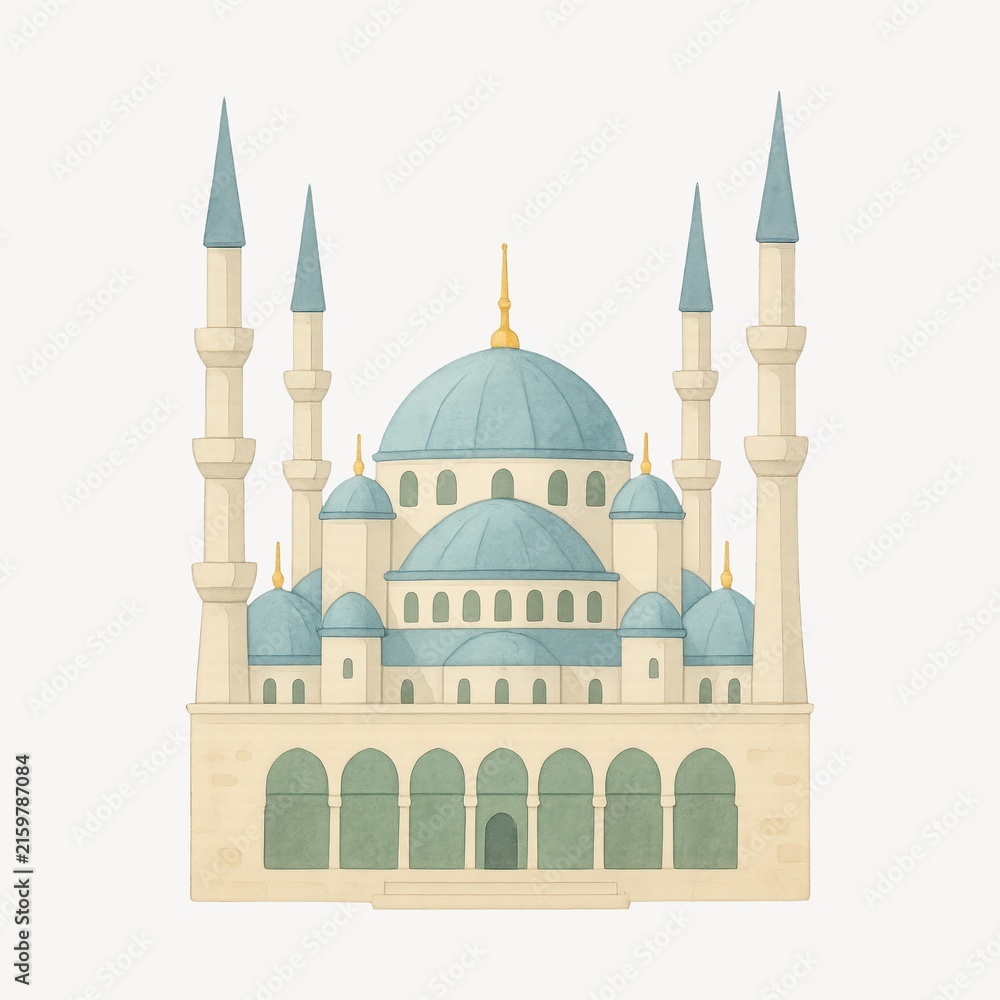 Fototapeta premium Elegant mosque illustration with minarets.
