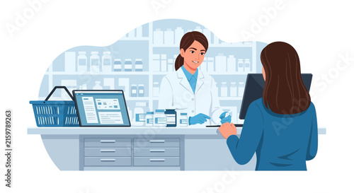 Pharmacist Assisting a Customer with Medicine at the Pharmacy Counter