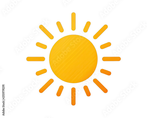 Simple orange sun icon with rays on white background 