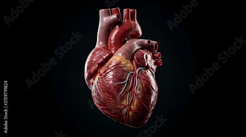 heart, anatomy, organ, human, medical, biology, cardiovascular with realistic muscle tissue and blood vessels for scientific presentation and healthcare design background