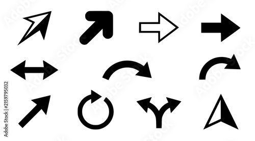 Geometric Arrow Pointer Direction and Navigation Vector Icon Set