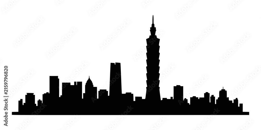 Fototapeta premium Black silhouette of taipei city skyline isolated on a simple white background