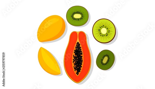 Colorful sliced bell peppers and chili on white background.