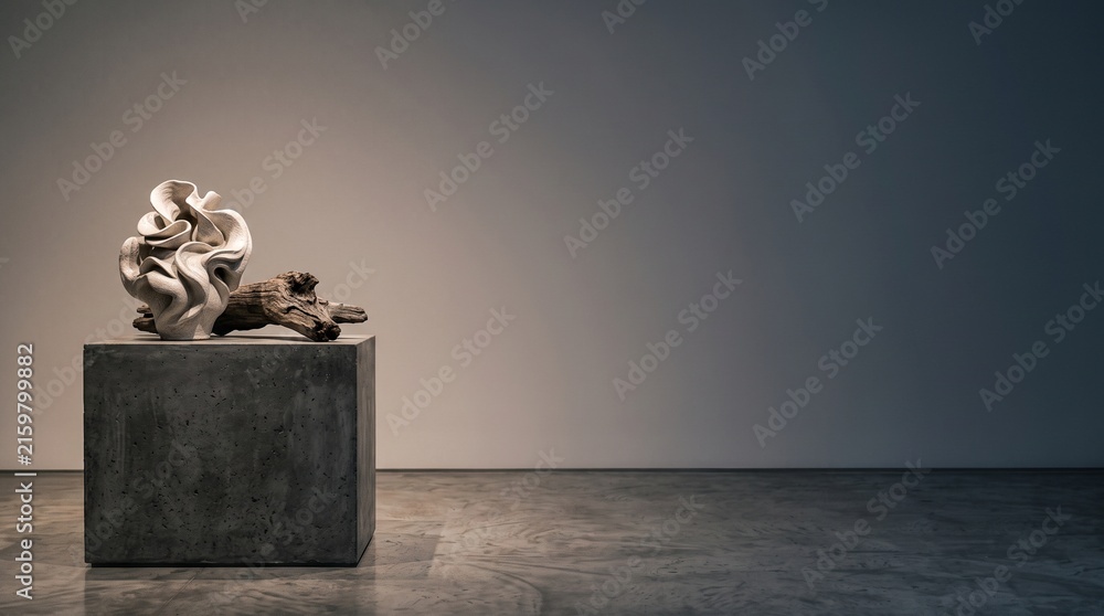 Fototapeta premium Modern Ceramic Sculpture on Concrete Pedestal in Minimalist Gallery