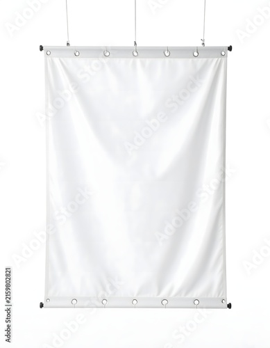 Blank White Banner Hanging with Grommets for Display.