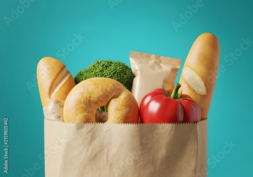 Paper Bag Filled With Fresh Groceries and Baked Goods.