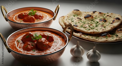 Delicious Indian Butter Chicken and Garlic Naan Bread.