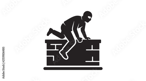 Burglar or thief climbing over wall vector illustration