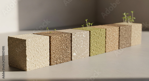 Stacked colorful wooden blocks with plants