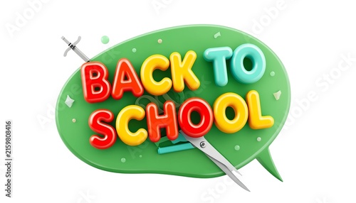 Back to School 3D colorful text green speech bubble with crossed pencils education concept illustration