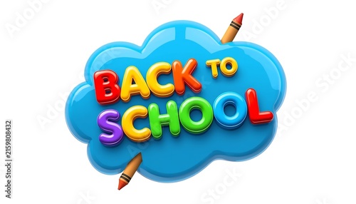Back to School 3D colorful text blue cloud banner with crayons education concept illustration