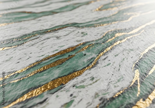 Abstract Green and Gold Veined Marble Texture Background.