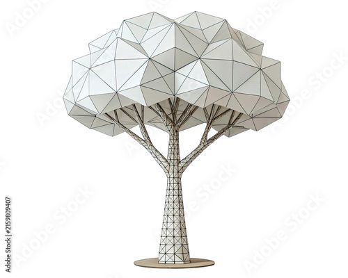Minimal White Polygon Tree with Faceted Canopy and Structured Trunk