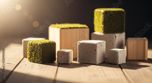 Stacked colorful wooden blocks on surface