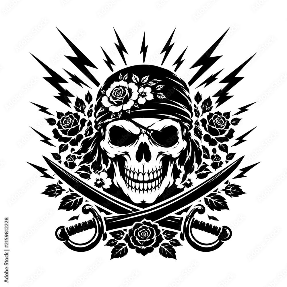 Fototapeta premium Pirate Skull Emblem Design for T Shirts, Posters, Stickers and Motorcycle Branding