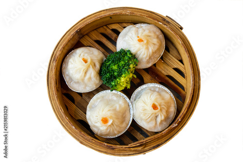 Fotografía Crab roe soup-filled xiaolongbao (soup dumplings) served in a Guangdong teahouse