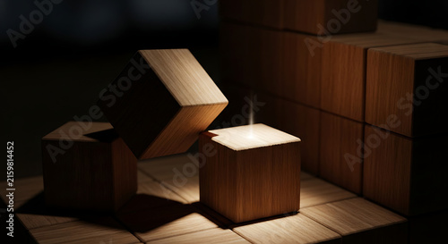 Stacked wooden cubes with light shadow effect