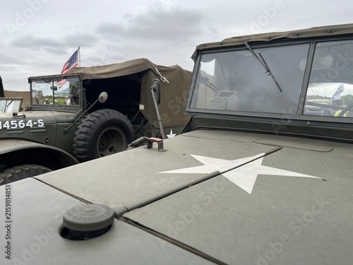 Close up detail of a vintage military vehicle.