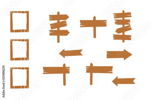 Wooden Direction Arrow Sign Set with Blank Paper Labels Isolated on Transparent Background