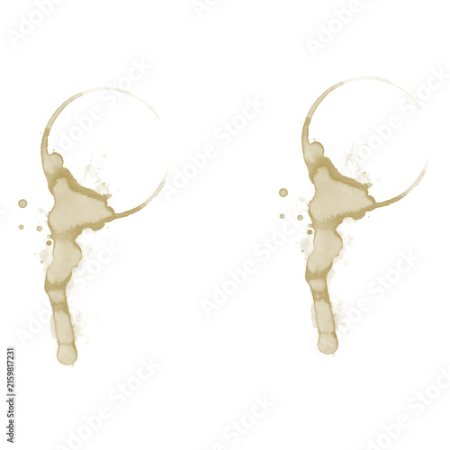 Coffee Cup Stains with Drips on White Background, Coffee Splatter Brush Overlay

