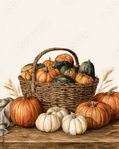 Celebrating autumn with a vibrant harvest basket filled with pumpkins