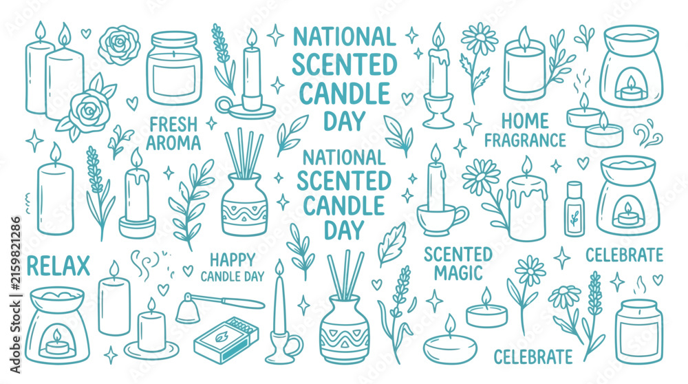 Fototapeta premium National Scented Candle Day Celebration with Various Candles and Aromas.