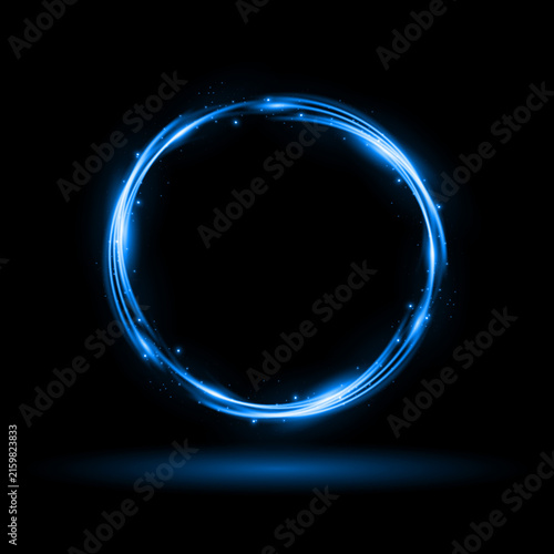 A captivating image showcasing a vibrant luminous blue circle with sparkling light effects on a dark background