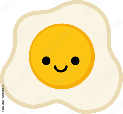 Cute kawaii fried egg vector illustration with smiling face isolated on transparent background.