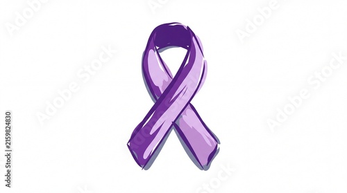 Curved purple awareness ribbon symbol with glossy highlight, overdose prevention domestic violence and health campaign graphic illustration isolated on white