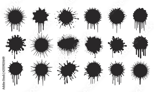 Photography Black ink splatter collection, grunge paint blot effects for artistic background