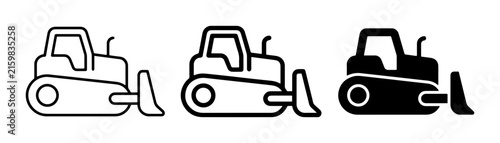 Canvastavla Bulldozer Icons, Construction Equipment Vector Set, Heavy Machinery Graphics