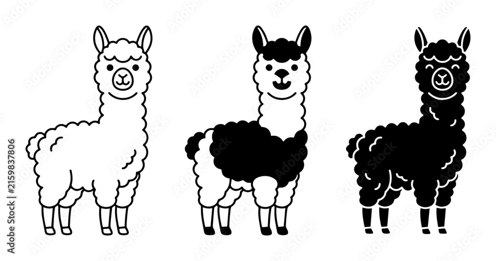 Fototapeta premium Cute Alpaca Illustrations, Vector Set of Friendly Llamas, Adorable Farm Animals Graphics