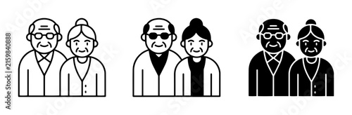 Elderly Couple Icons, Senior Man and Woman Portraits, Retirement Lifestyle Graphics