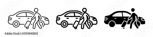 Car Passenger Icons, Travel Suitcase Symbols, Airport Transfer Graphics, Transportation Vector Set