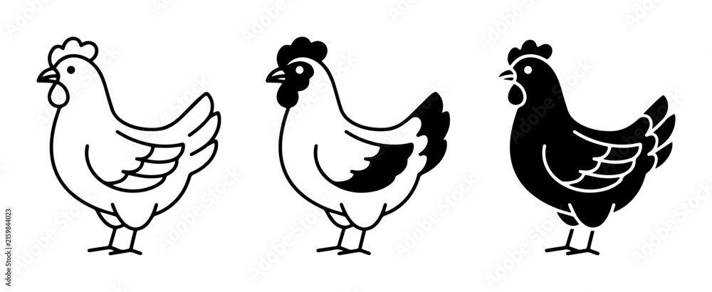 Fototapeta premium Chicken Icons, Farm Bird Vector Graphics, Poultry Silhouettes for Rural Design