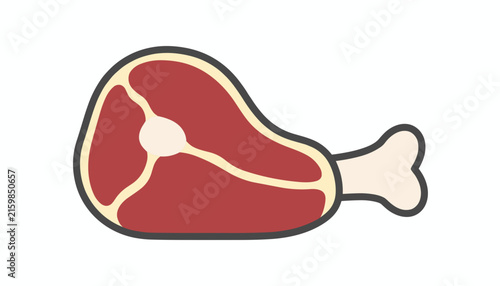 Simple color vector illustration of a raw bone-in beef steak with fat marbling isolated on a clean white background.