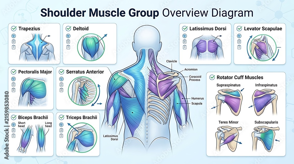 Naklejka premium Shoulder Muscle Group Anatomy Educational Diagram