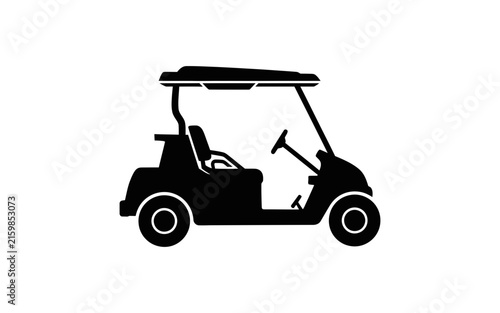 Golf cart silhouette features a simple black design on a white background