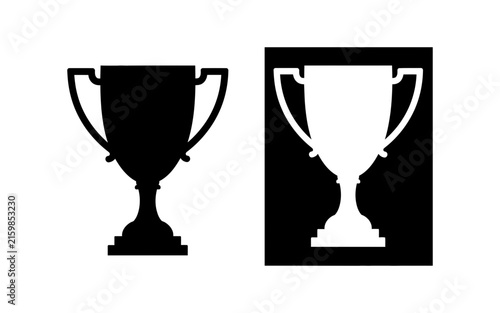 Black and white silhouettes of trophy cups against a white background