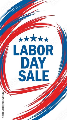 Labor Day sale promotional poster featuring red and blue brush strokes and stars