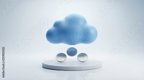 3D Blue Cloud Computing Icon on White Background Symbolizing Technology and Internet Network Communication
