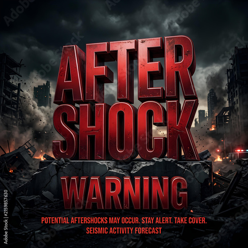 Obraz na płótnie Aftershock warning poster with ruins background.