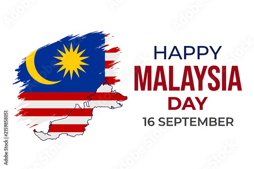 Happy malaysia day greeting card with national flag brush stroke design