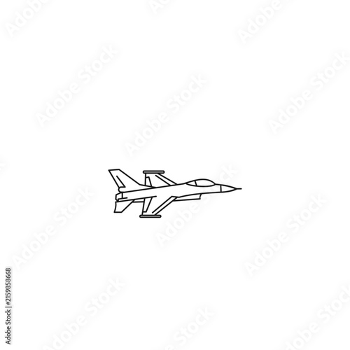 Fighter jet line icon for military aviation, defense and combat aircraft.