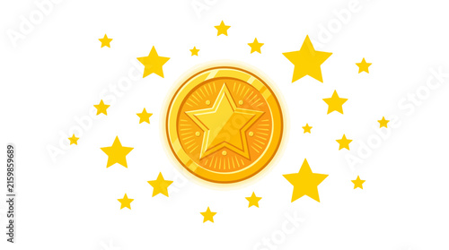 Golden star coin icon with shiny sparkles.