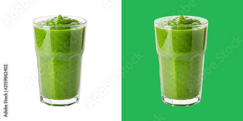 Cuadro en lienzo Fresh green vegetable smoothie in a tall glass drink photo